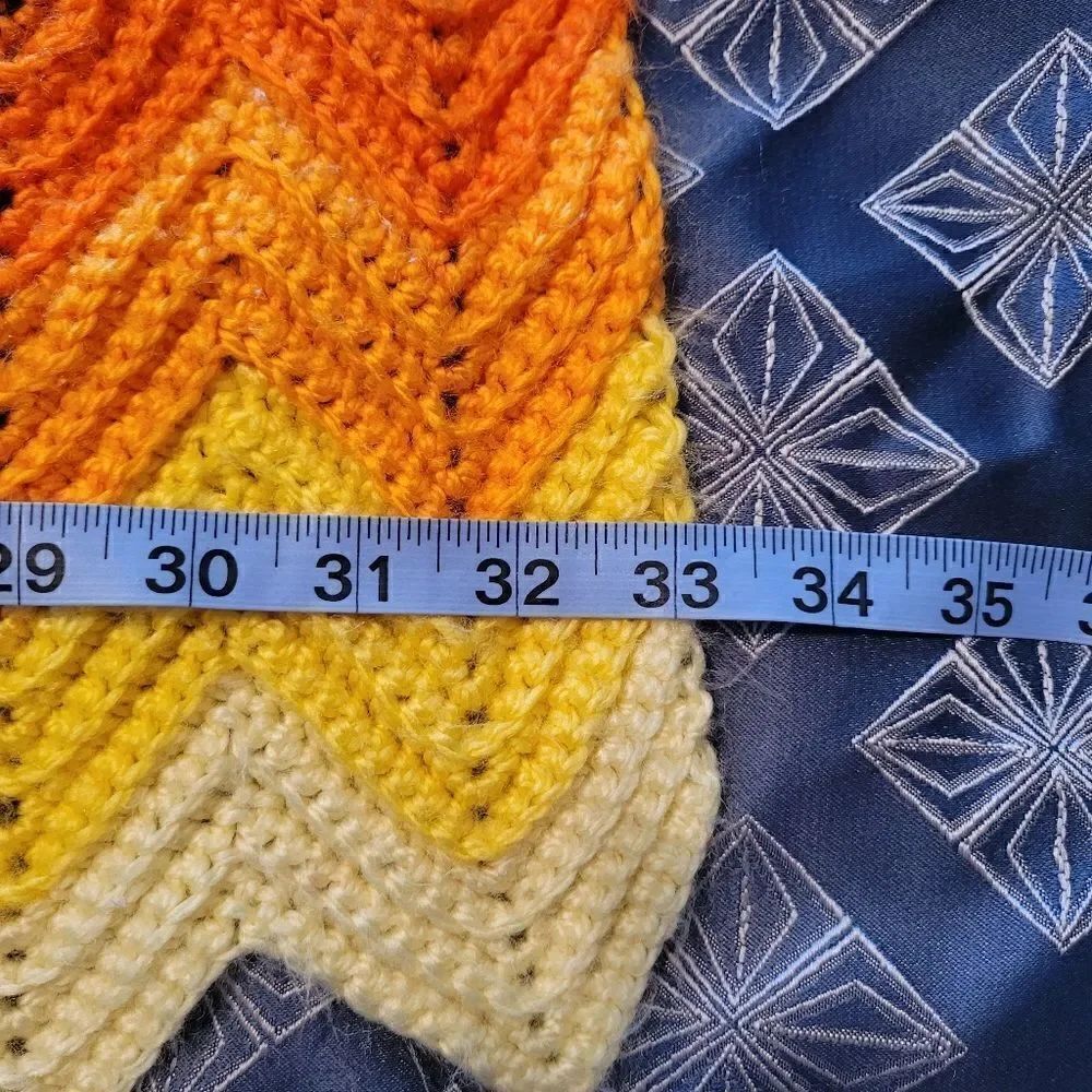 Vintage 70s Afghan Crochet Handmade Orange & Brown Chevron Knit Blanket Throw - Picture 12 of 15